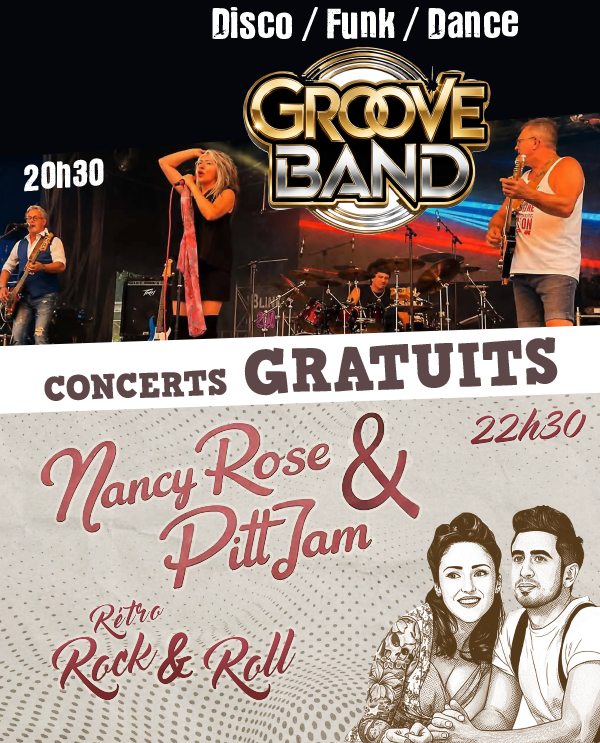 Concert de Groove Band, disco/funk/dance, Nancy Rose et Pitt Jam, Rétro Rock and Roll